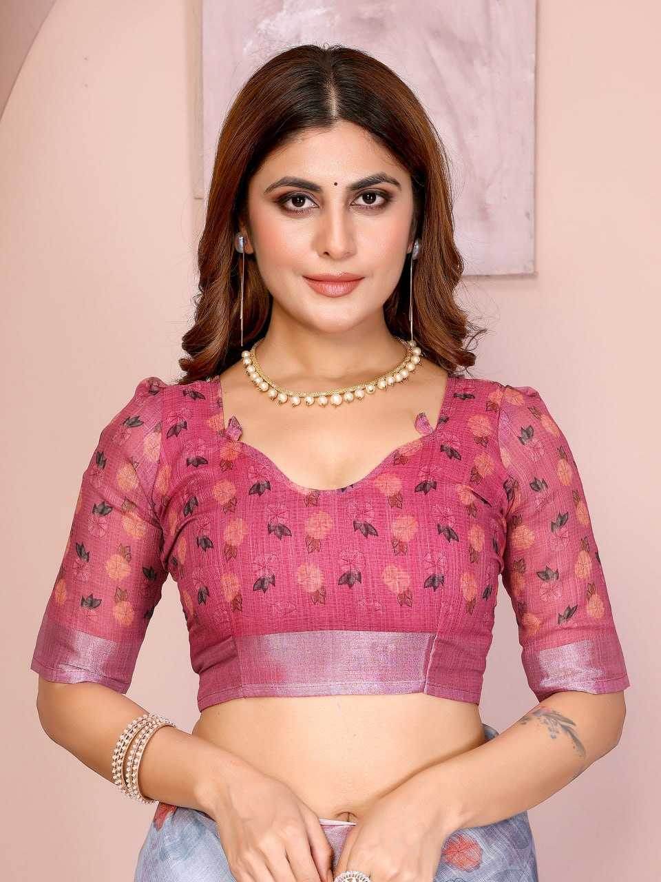 Linen Floral Printed Cotton Saree - MYLUXURY LANE ENTERPRISE