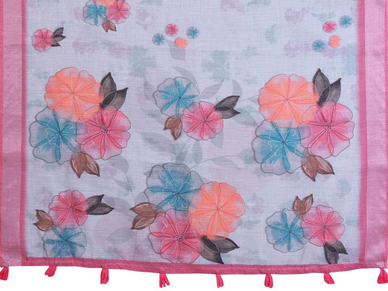 Linen Floral Printed Cotton Saree - MYLUXURY LANE ENTERPRISE