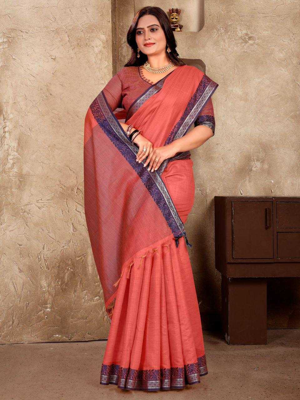 Linen Silk Linen Saree With Blouse