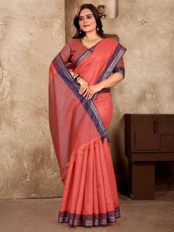 Linen Silk Linen Saree With Blouse