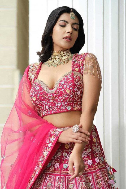 Malai Silk Thread Work Sequins Lehenga  With Cancan