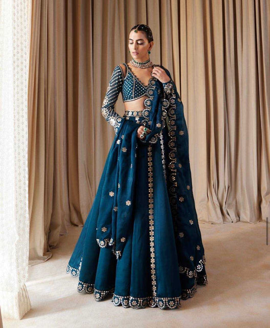 Malai Silk Zari Work Sequins Lehenga for Special Occasions