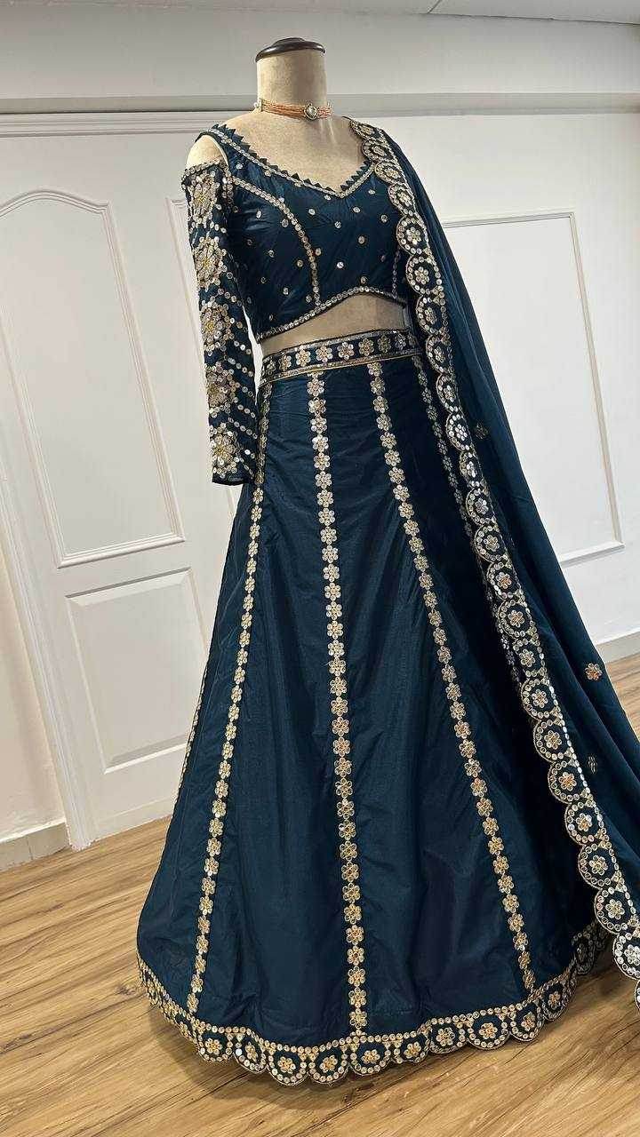 Malai Silk Zari Work Sequins Lehenga for Special Occasions - MYLUXURY LANE ENTERPRISE