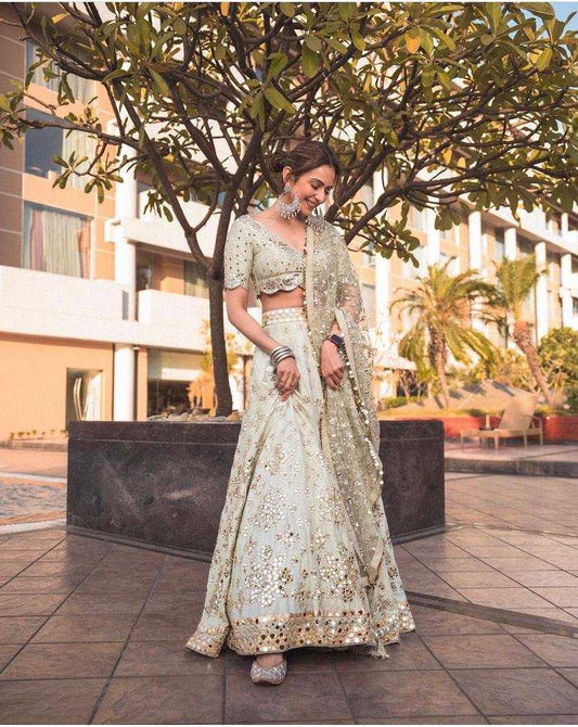 Mulberry Mirror Zari Work Lehenga for Festive Occasions