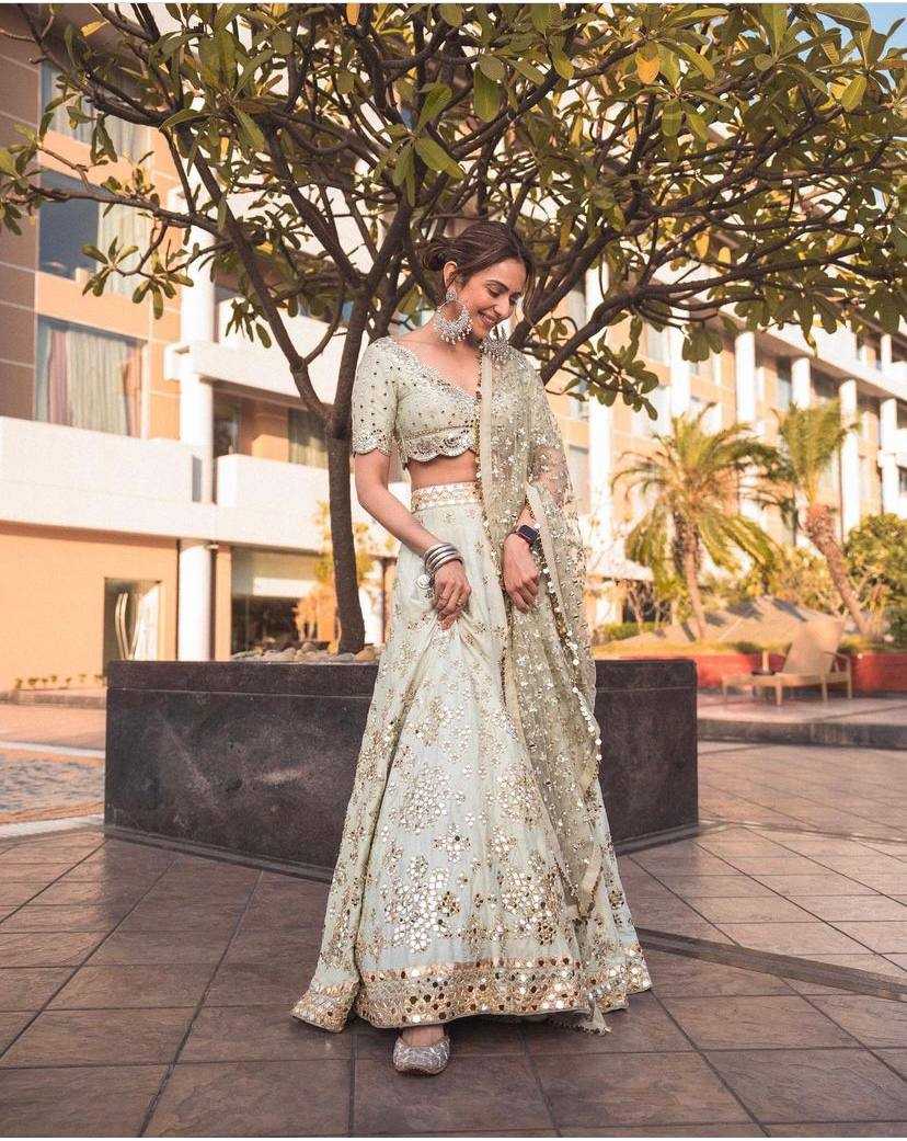 Mulberry Mirror Zari Work Lehenga for Festive Occasions