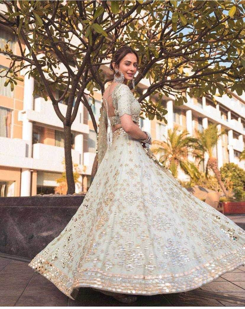 Mulberry Mirror Zari Work Lehenga for Festive Occasions - MYLUXURY LANE ENTERPRISE