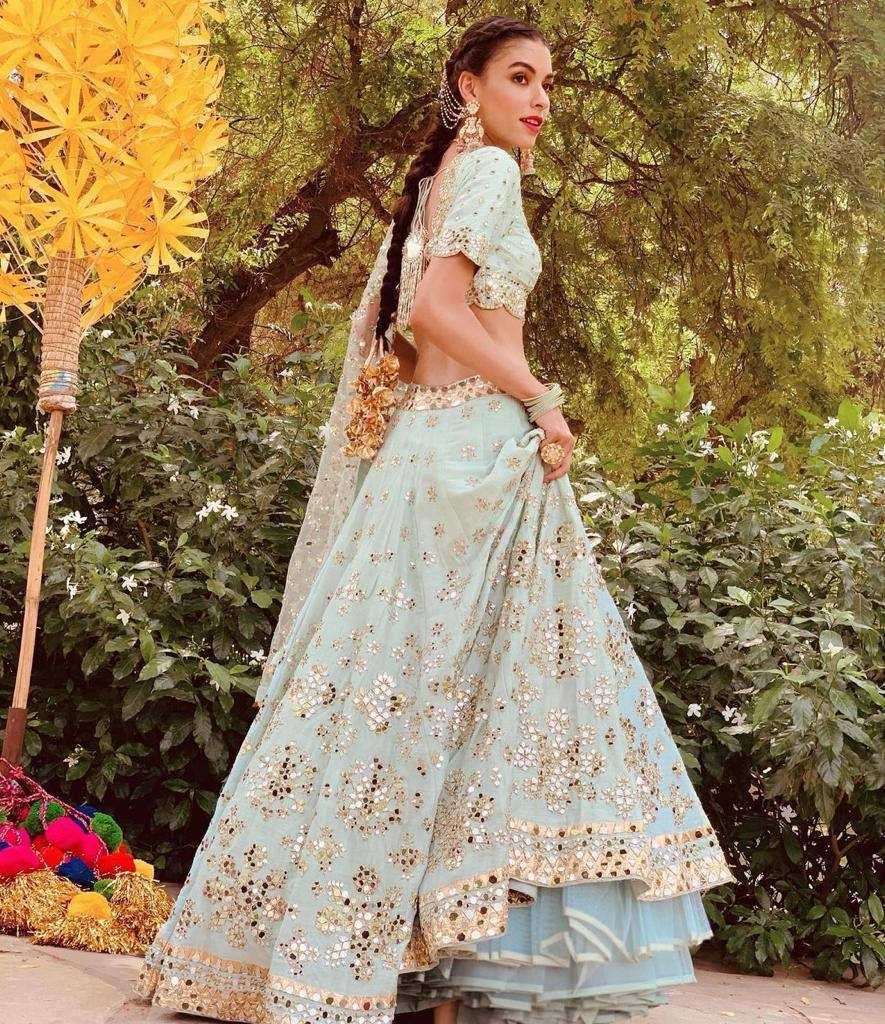 Mulberry Mirror Zari Work Lehenga for Festive Occasions