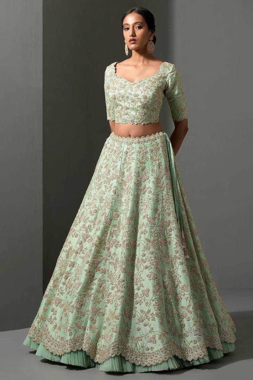 Mulberry Silk Thread Work Sequins Lehenga for Elegant Events - MYLUXURY LANE ENTERPRISE