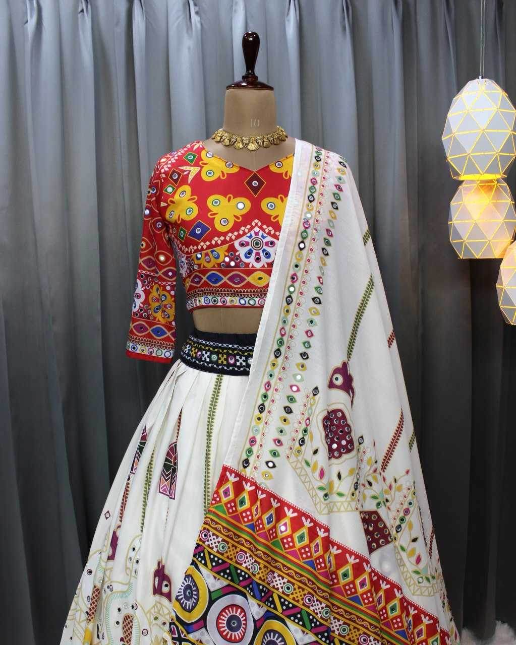 Muslin Cotton Mirror Work Lehenga with Elegant Design - MYLUXURY LANE ENTERPRISE