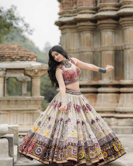 Muslin Cotton Mirror Work Lehenga with Elegant Design