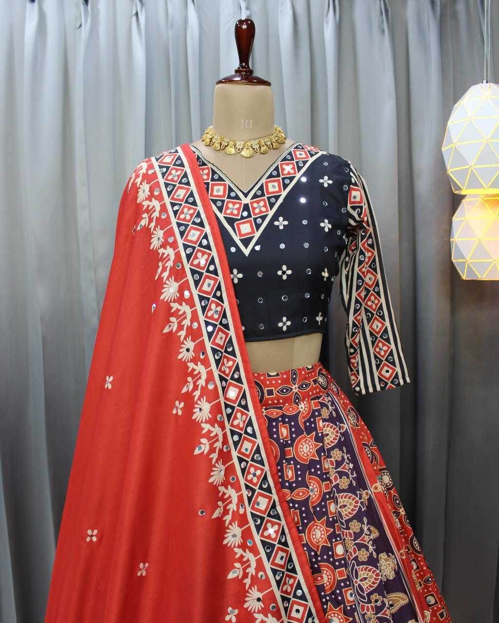 Muslin Cotton Chaniya Choli Mirror Work Lehenga for Celebrations - MYLUXURY LANE ENTERPRISE