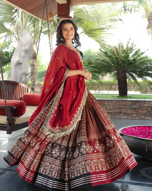 Muslin Cotton Chaniya Choli Mirror Work Lehenga for Celebrations