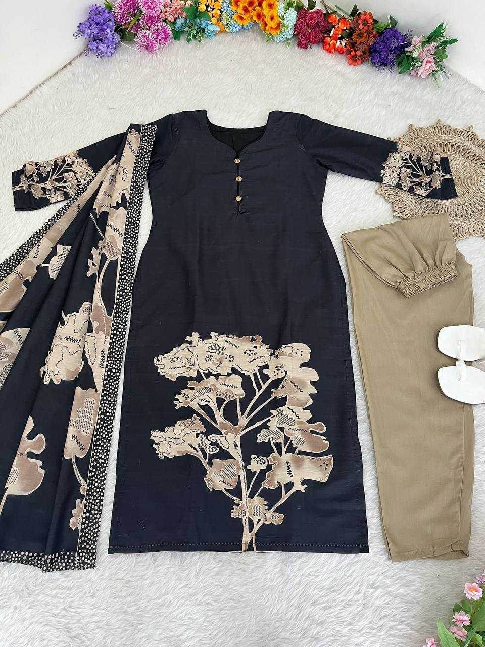 MUSLIN SILK LONG KURTI PRINTED SUITS - MYLUXURY LANE ENTERPRISE