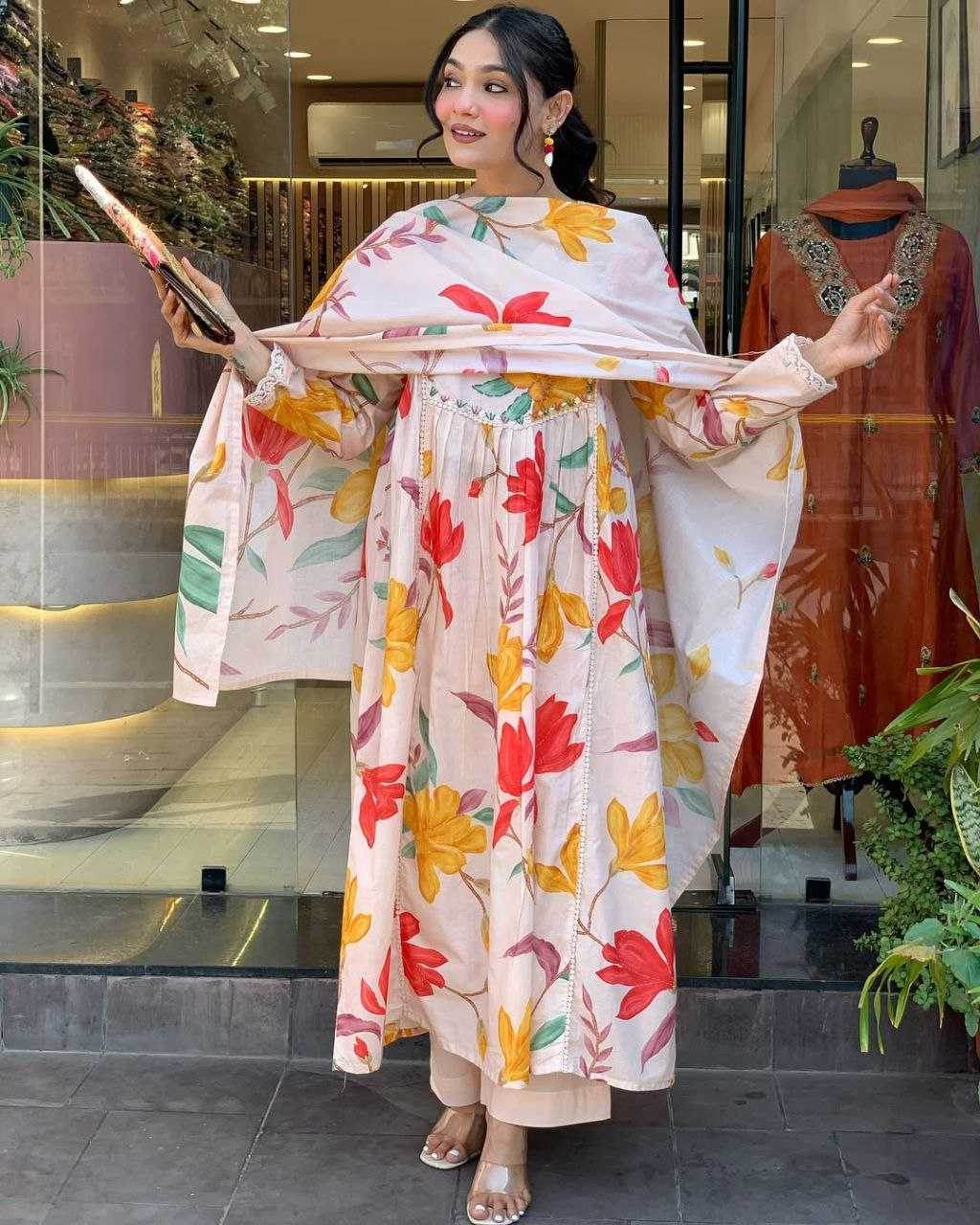 Muslin Embroidery Palazzo Anarkali Suit - MYLUXURY LANE ENTERPRISE