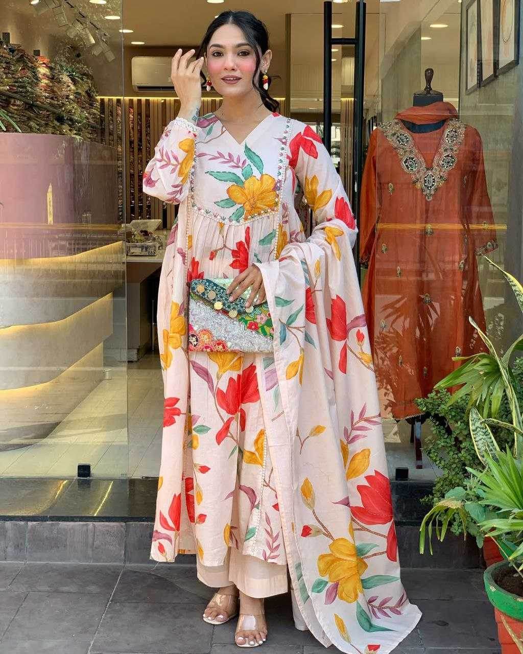 Muslin Embroidery Palazzo Anarkali Suit - MYLUXURY LANE ENTERPRISE