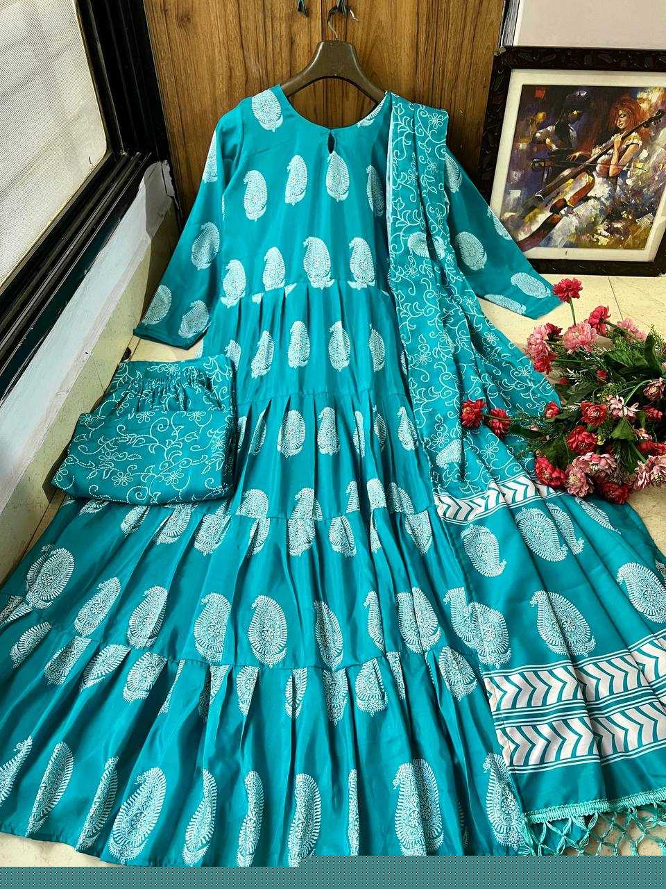 Muslin Silk Anarkali Gown Long Gown - MYLUXURY LANE ENTERPRISE