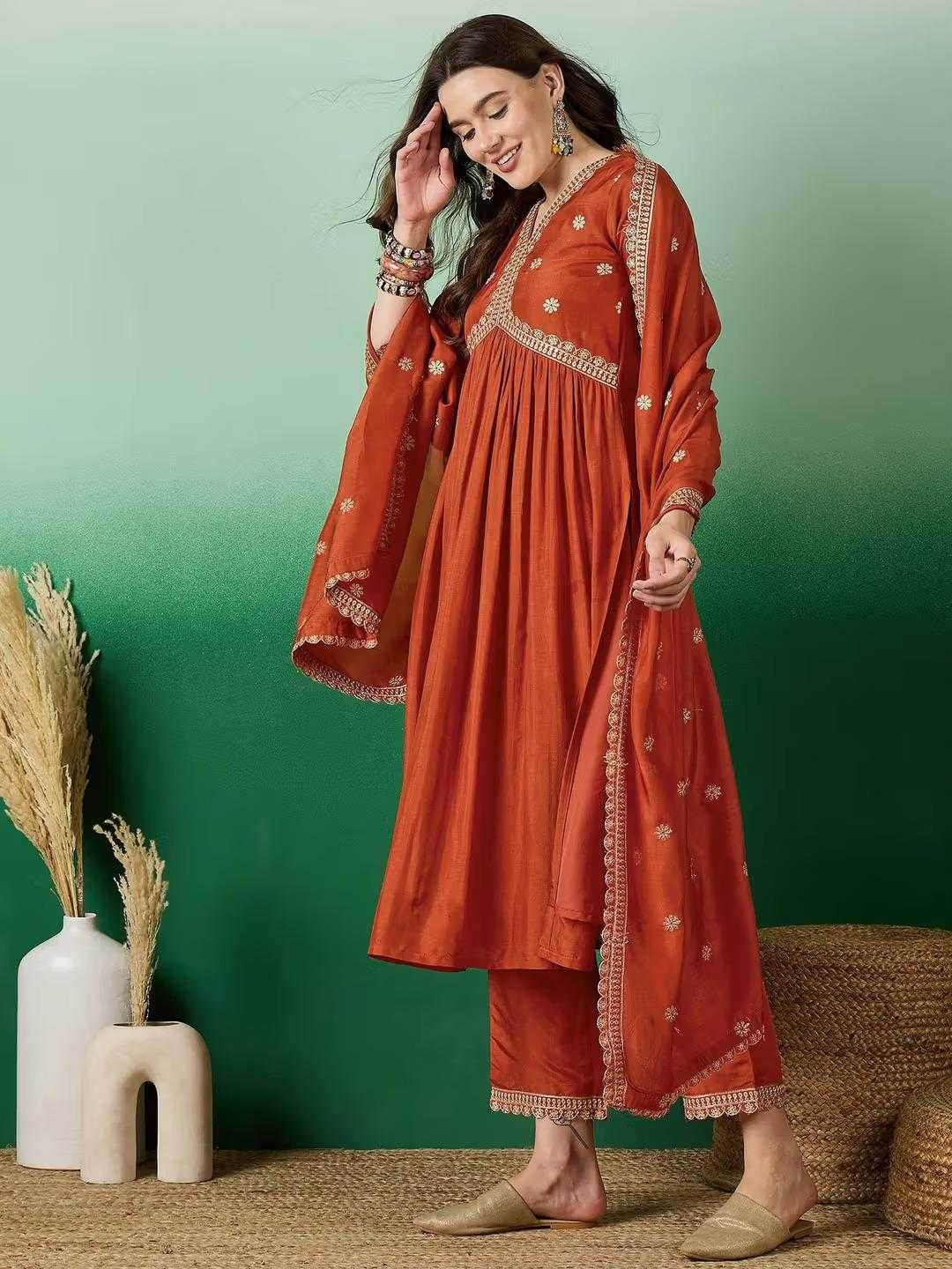 Muslin Silk Embroidery Palazzo Silk Suit - MYLUXURY LANE ENTERPRISE