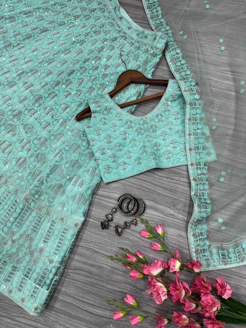 Net Designer  Embroidered Lehenga