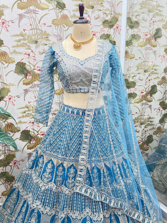 Net  Sequins Lehenga With Cancan