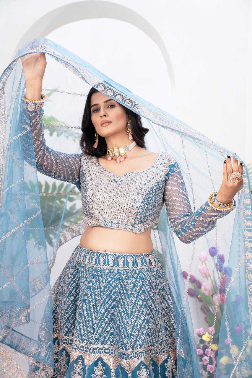 Net  Sequins Lehenga With Cancan