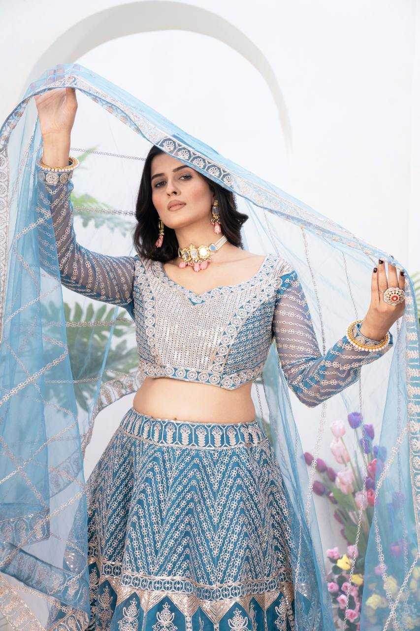 Net Sequins Lehenga With Cancan - MYLUXURY LANE ENTERPRISE
