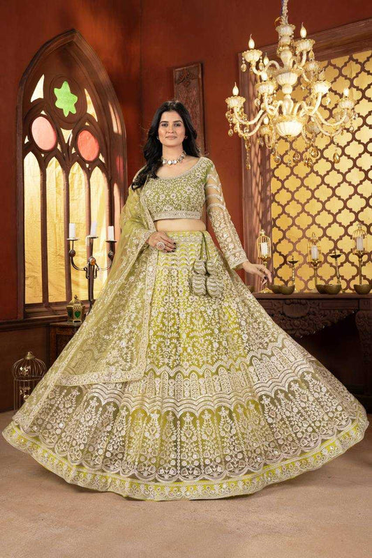 Net Embroidered Sequins Lehenga  With Cancan