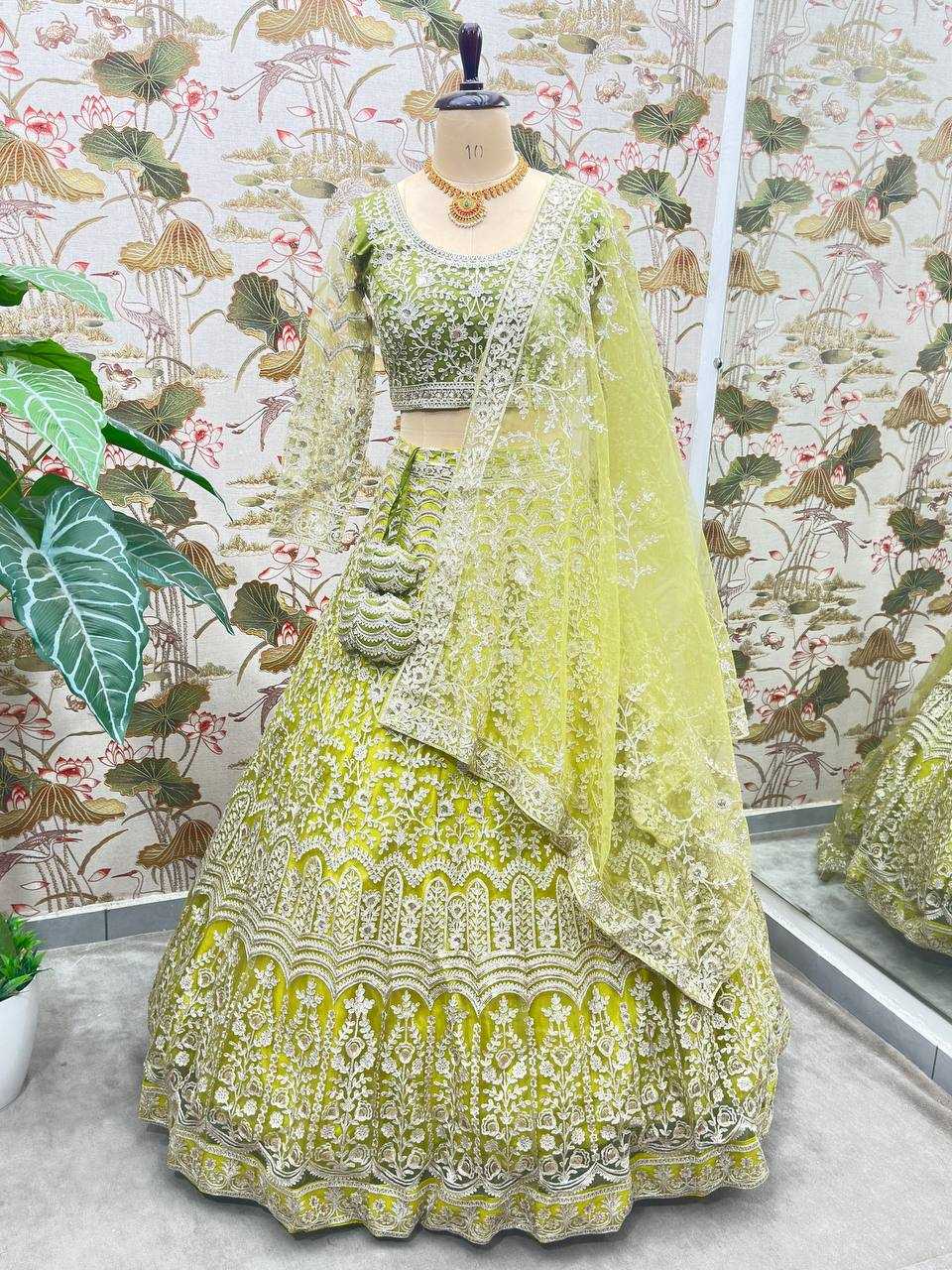 Net Embroidered Sequins Lehenga  With Cancan