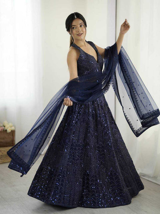 Net Embroidered Lehenga