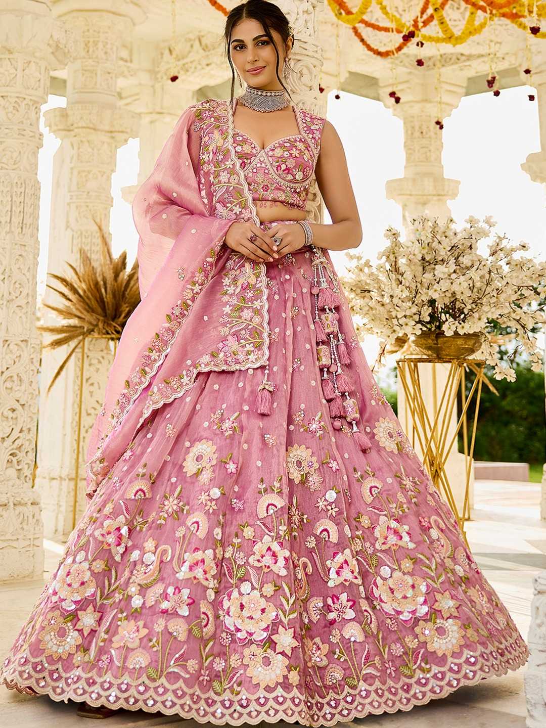 Organza  Embroidered  Lehenga Choli Wedding Outfit