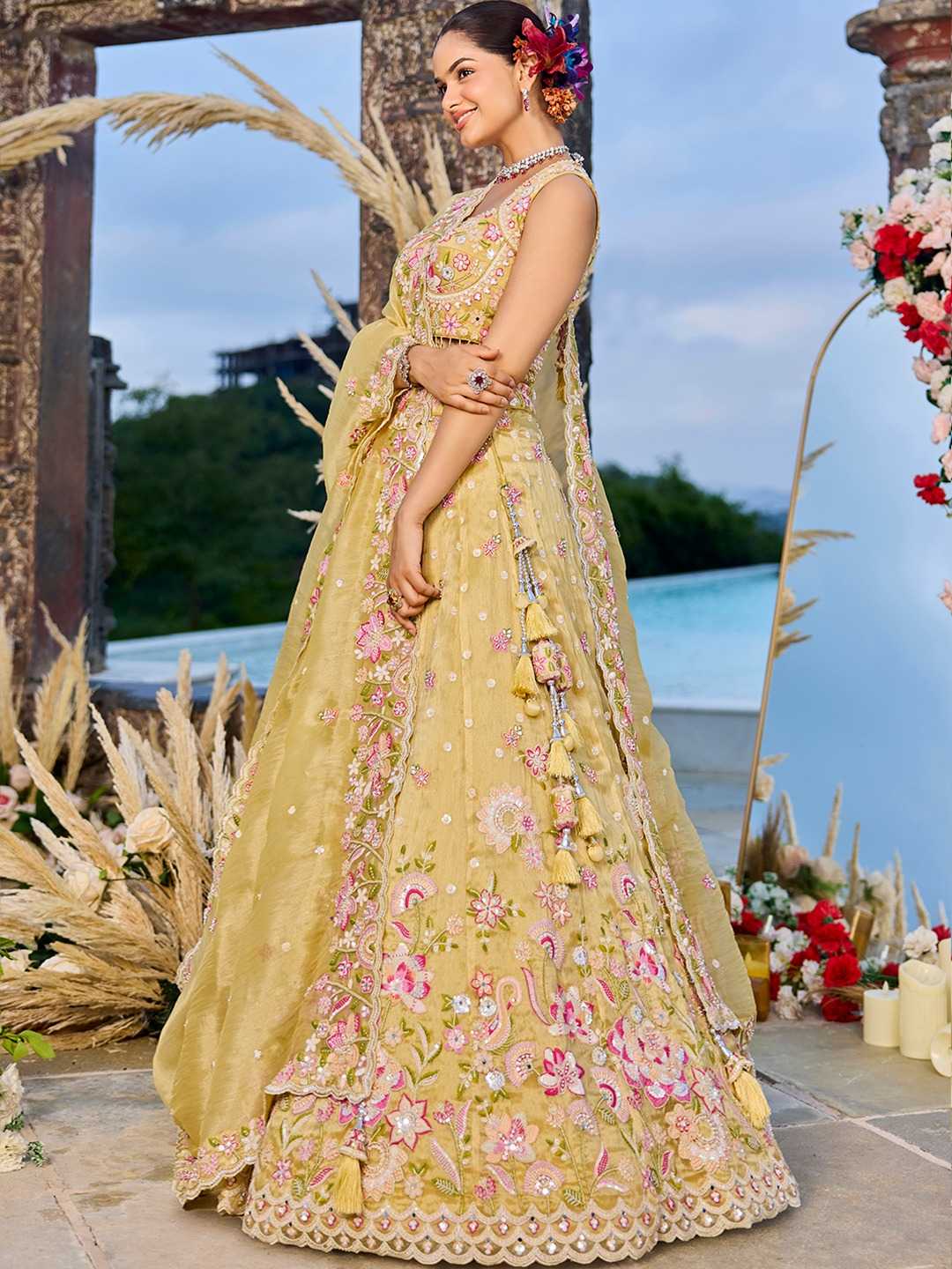 Organza  Embroidered  Lehenga Choli Wedding Outfit