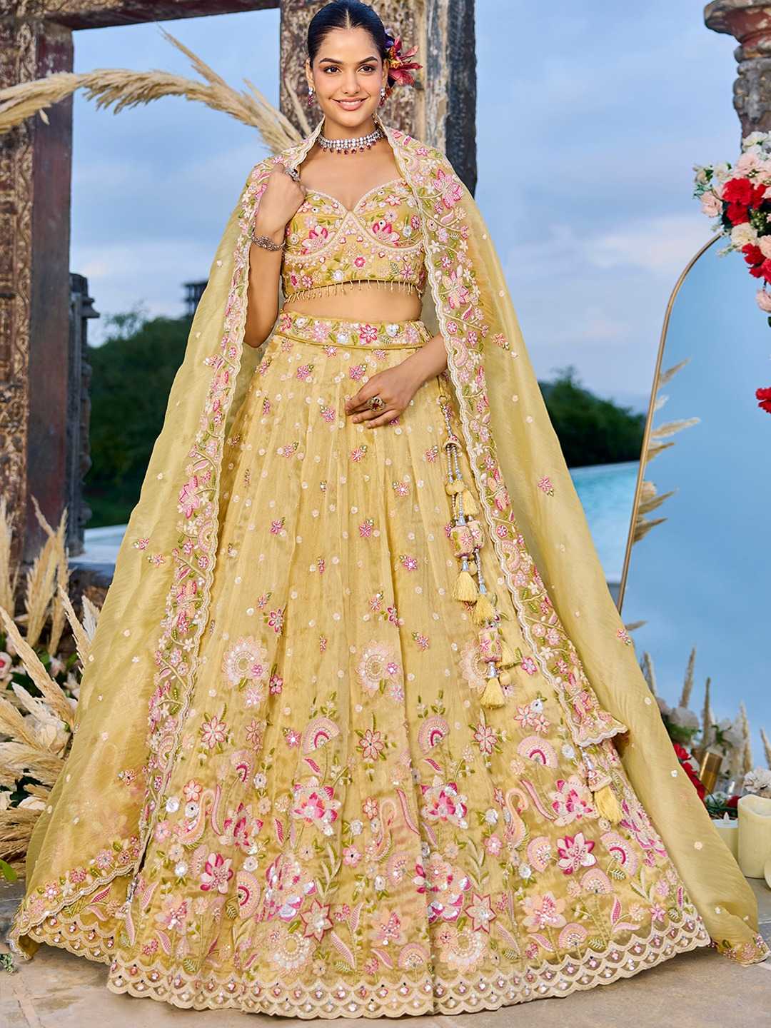 Organza  Embroidered  Lehenga Choli Wedding Outfit