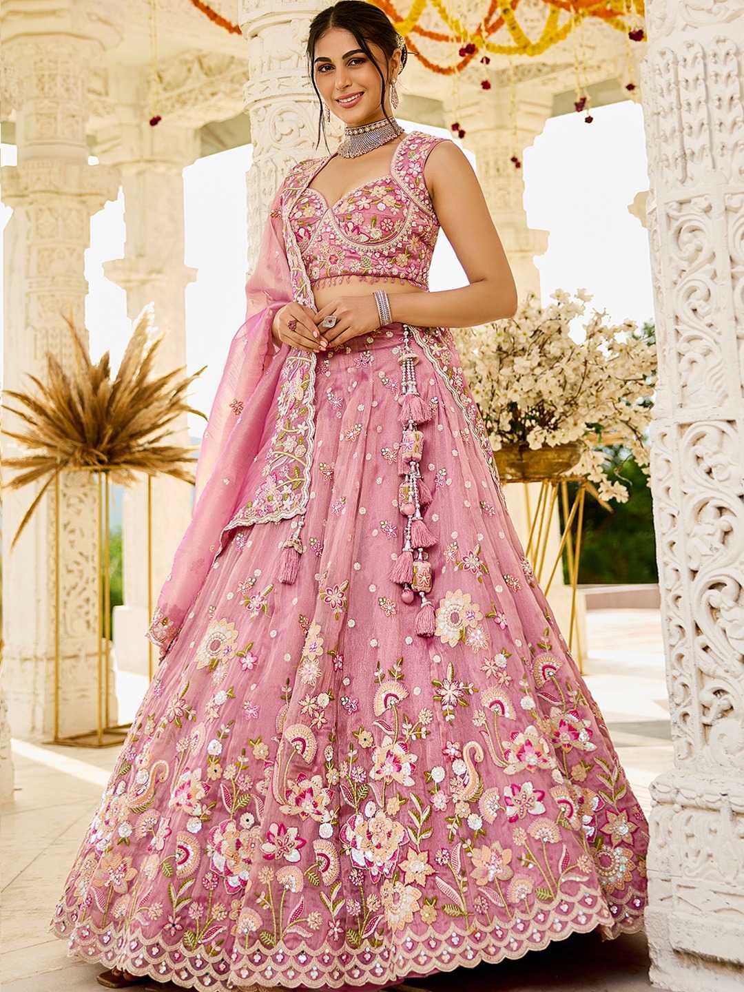Organza  Embroidered  Lehenga Choli Wedding Outfit