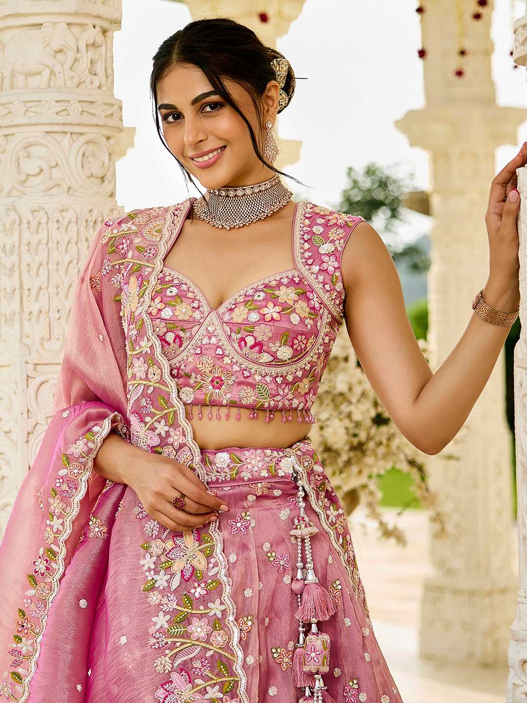 Organza  Embroidered  Lehenga Choli Wedding Outfit