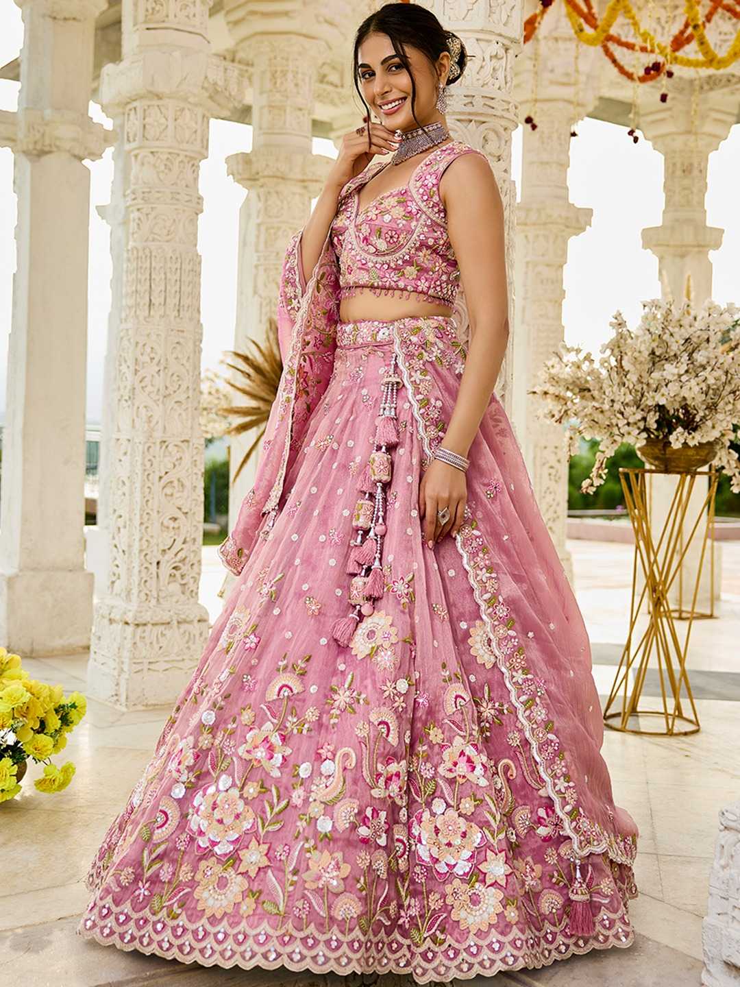 Organza  Embroidered  Lehenga Choli Wedding Outfit
