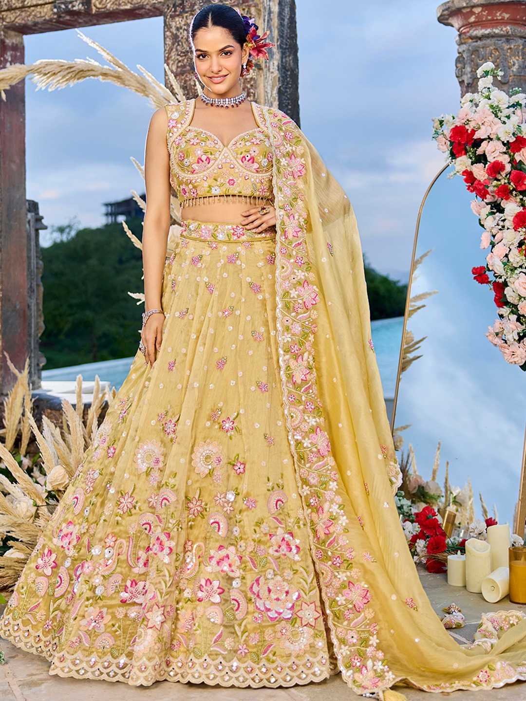 Organza  Embroidered  Lehenga Choli Wedding Outfit