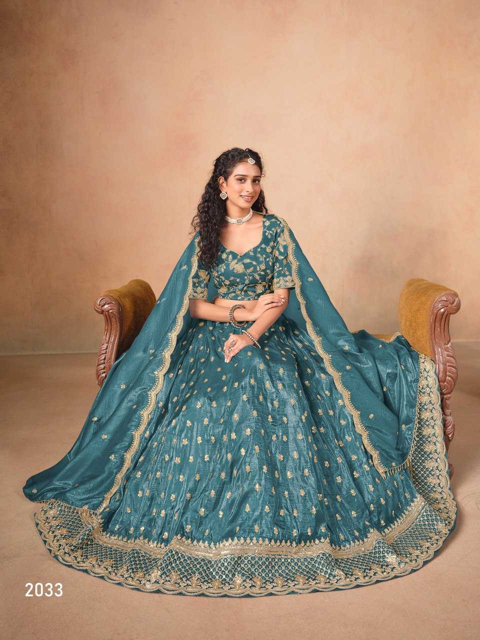 Organza  Embroidered  Sequins Lehenga