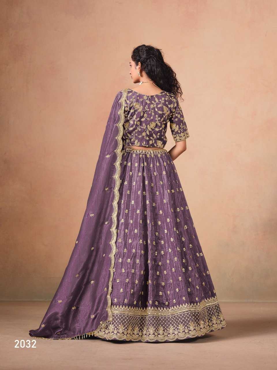 Organza  Embroidered  Sequins Lehenga