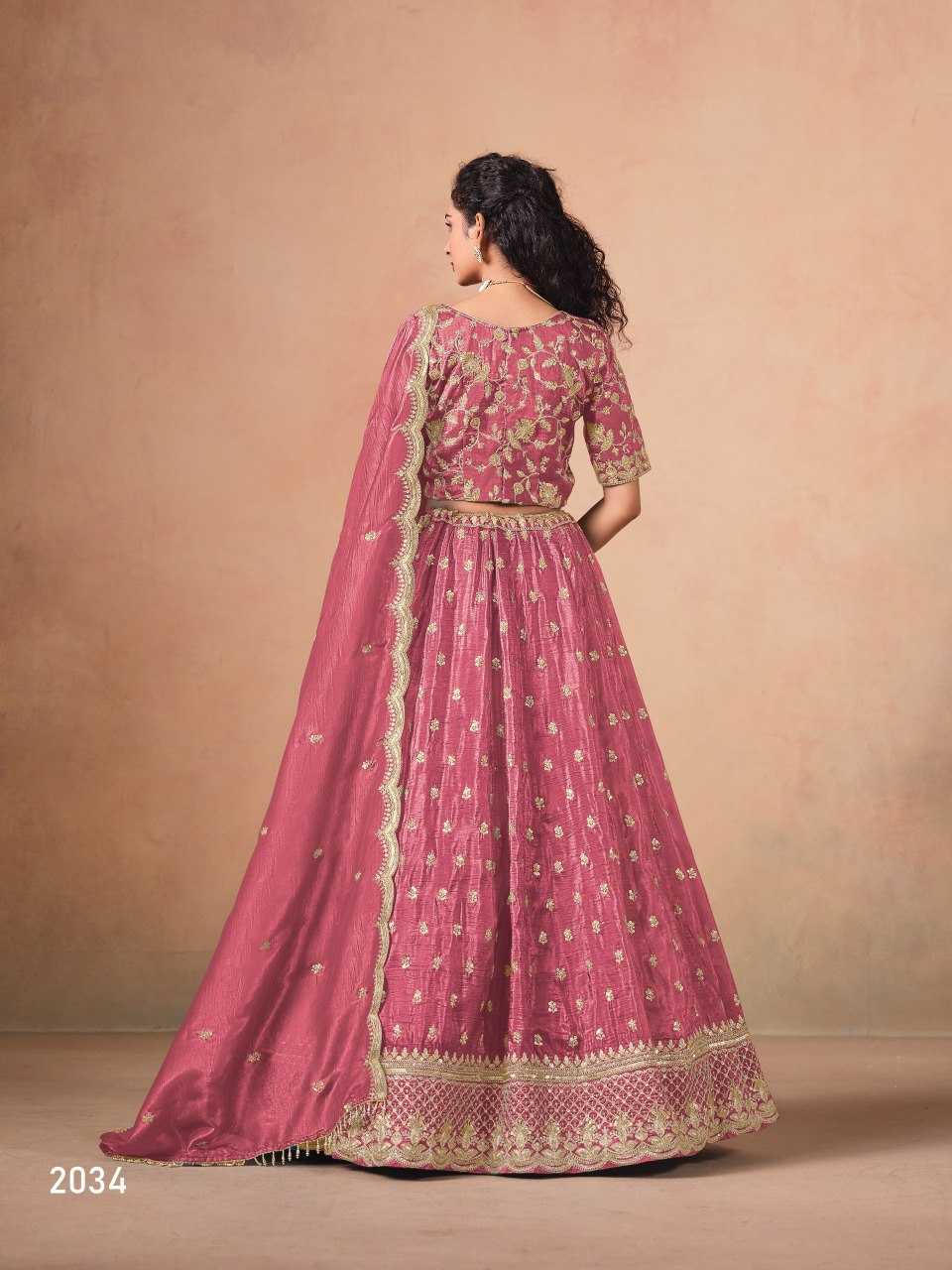 Organza  Embroidered  Sequins Lehenga