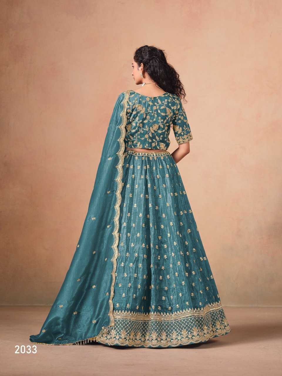 Organza  Embroidered  Sequins Lehenga