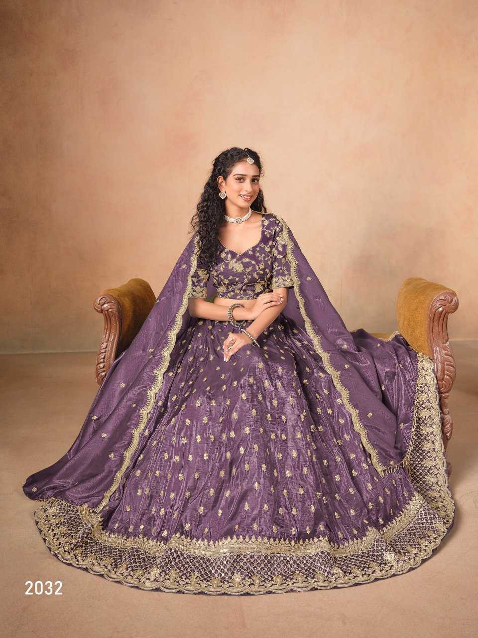 Organza  Embroidered  Sequins Lehenga