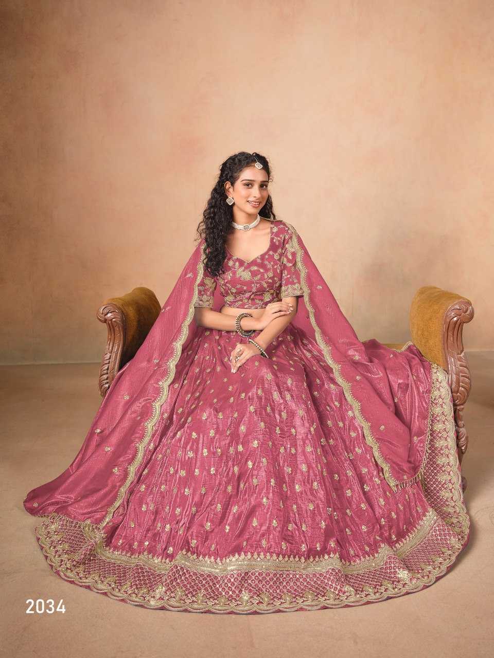 Organza  Embroidered  Sequins Lehenga