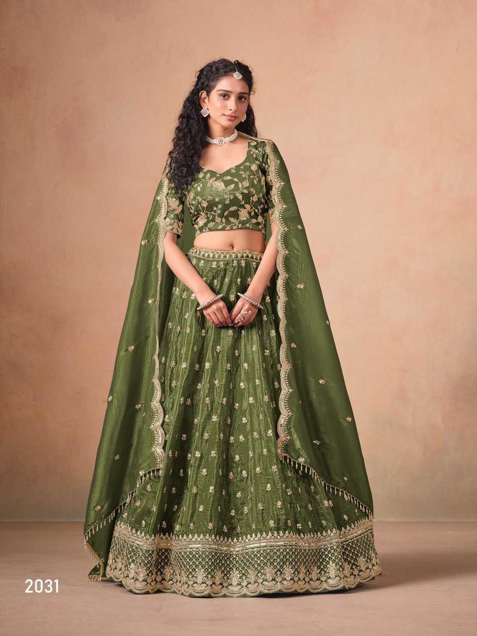 Organza  Embroidered  Sequins Lehenga