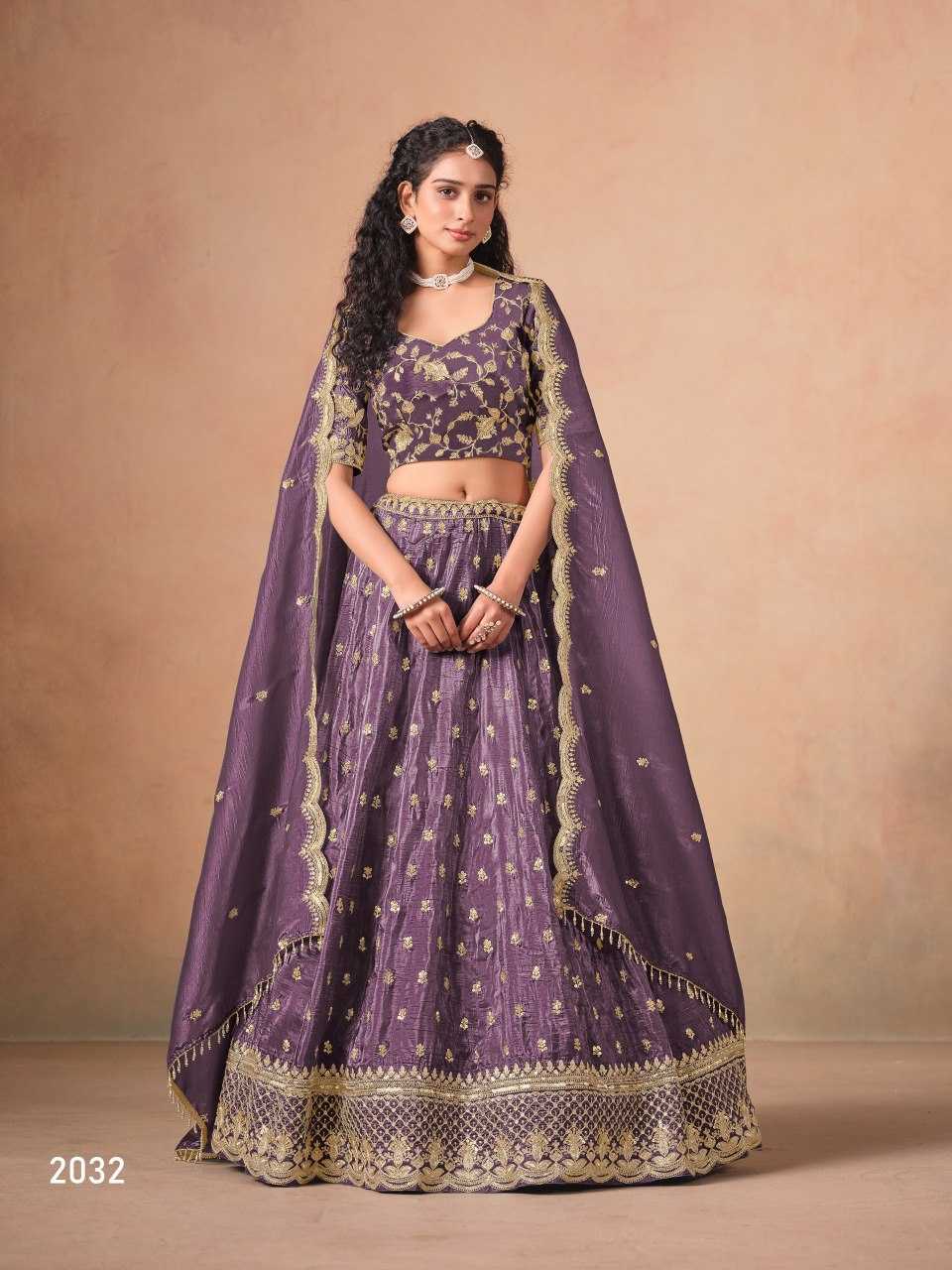 Organza  Embroidered  Sequins Lehenga