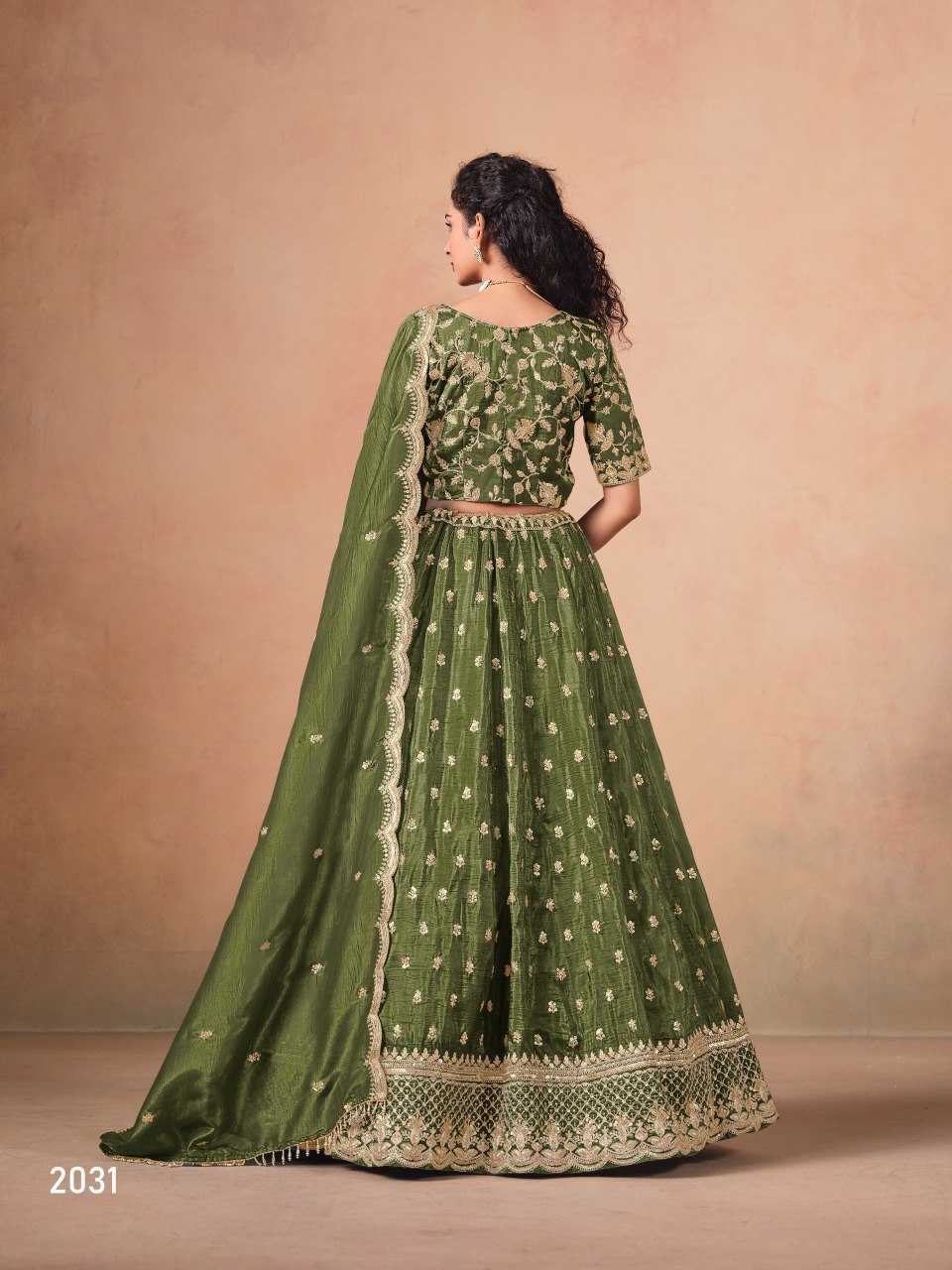 Organza  Embroidered  Sequins Lehenga