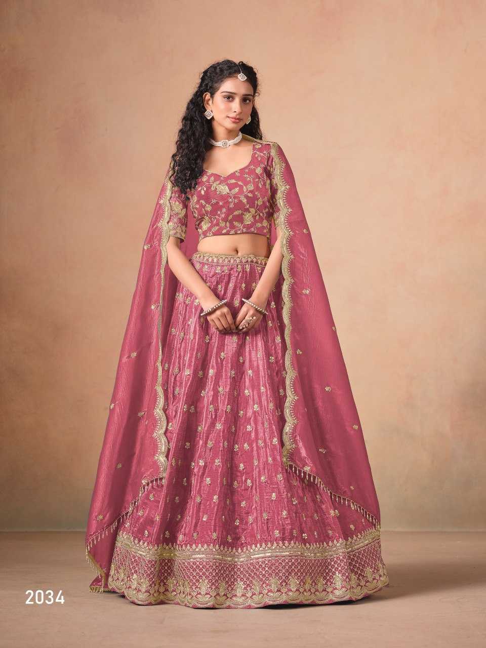 Organza  Embroidered  Sequins Lehenga