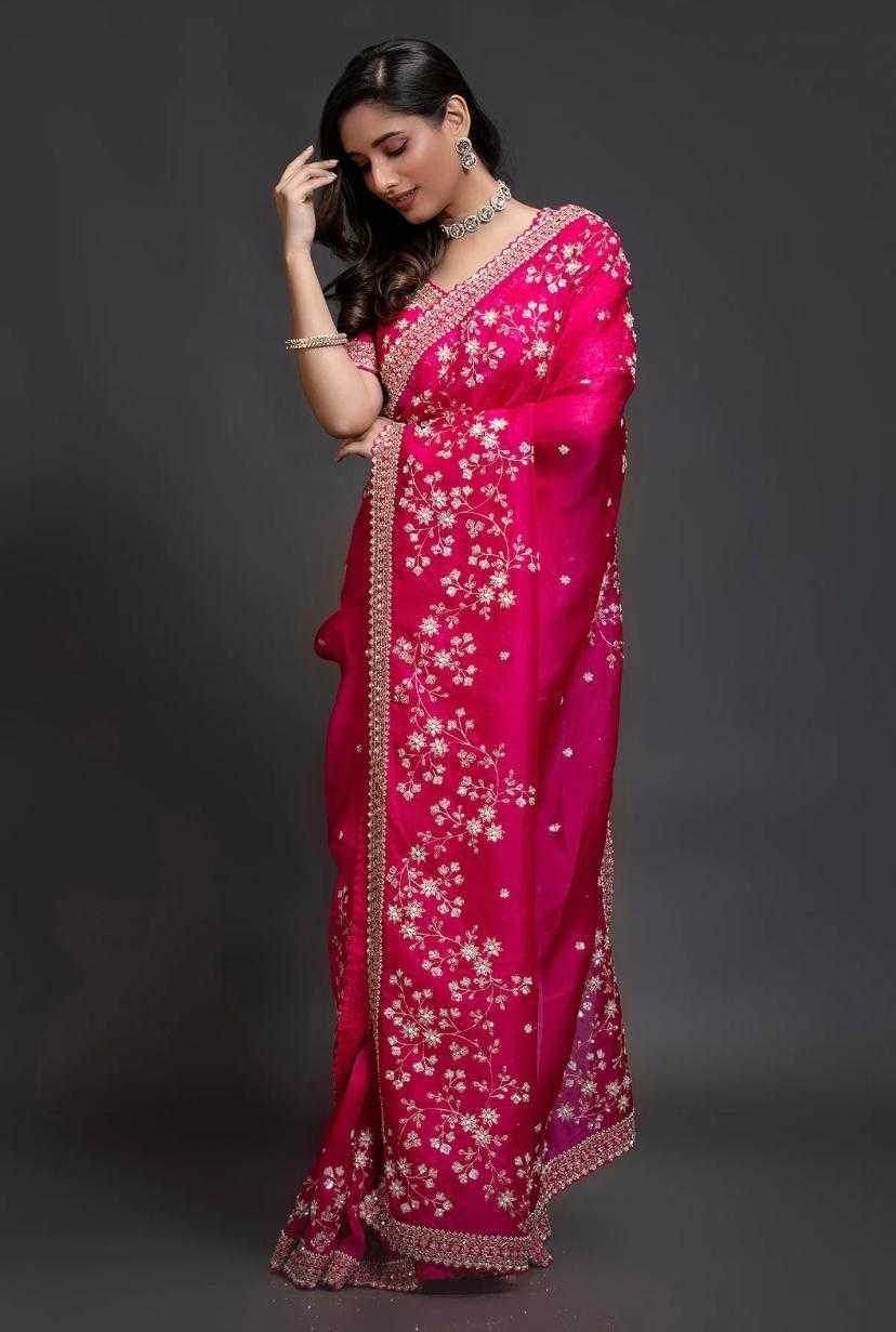 RGANZA SEQUENCE FESTIVE ZARI PINK SAREE - MYLUXURY LANE ENTERPRISE