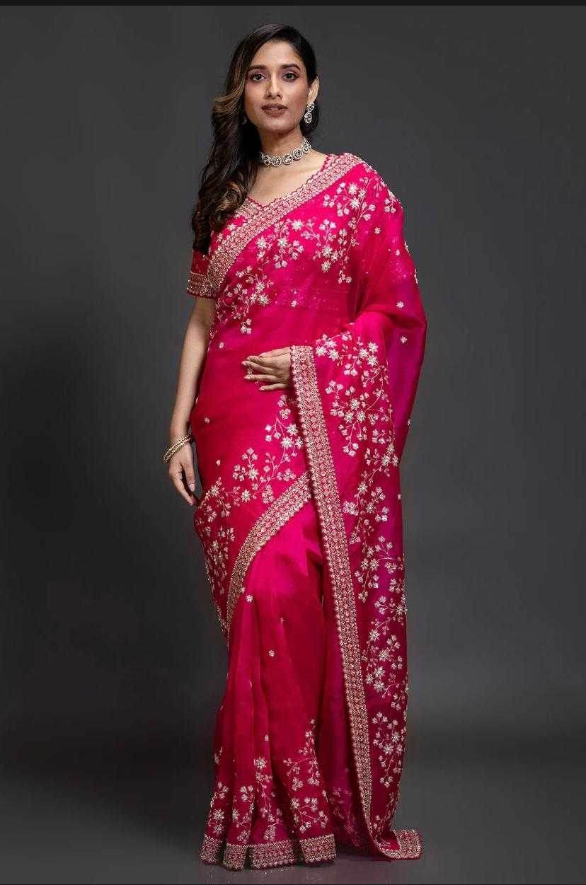 RGANZA SEQUENCE FESTIVE ZARI PINK SAREE - MYLUXURY LANE ENTERPRISE