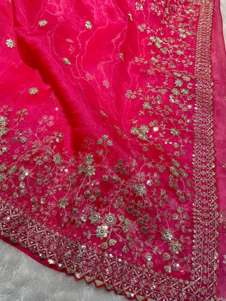 RGANZA SEQUENCE FESTIVE ZARI PINK SAREE - MYLUXURY LANE ENTERPRISE