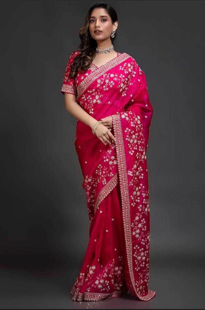 RGANZA SEQUENCE FESTIVE ZARI PINK SAREE - MYLUXURY LANE ENTERPRISE