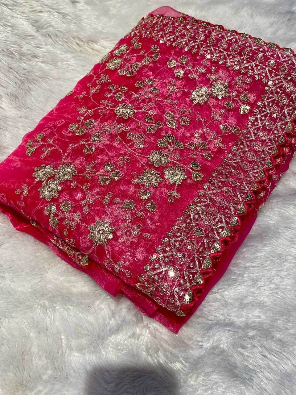 RGANZA SEQUENCE FESTIVE ZARI PINK SAREE - MYLUXURY LANE ENTERPRISE